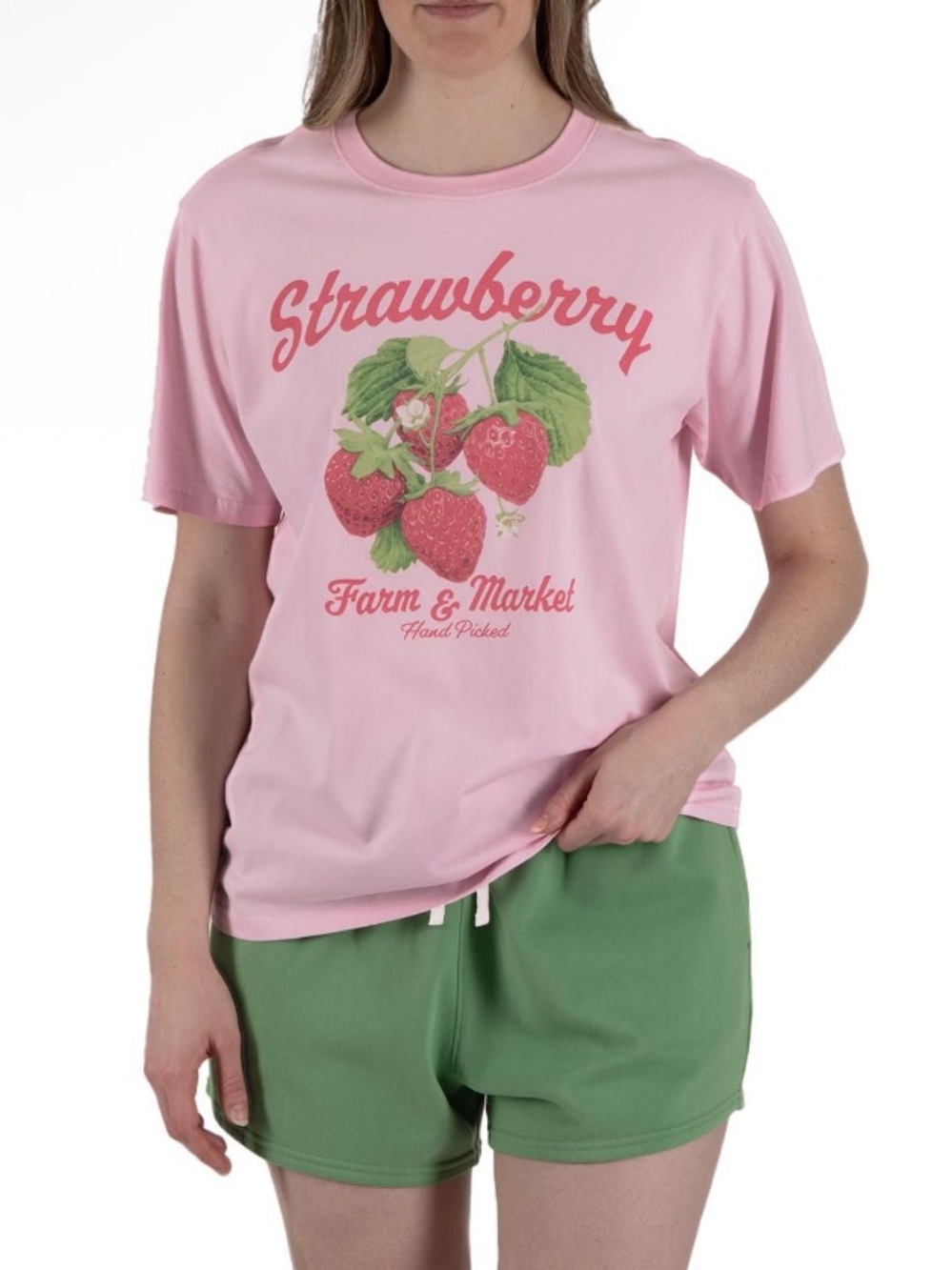 State of Mind Pink Strawberry Tee & Green Shorts Set Size XL
